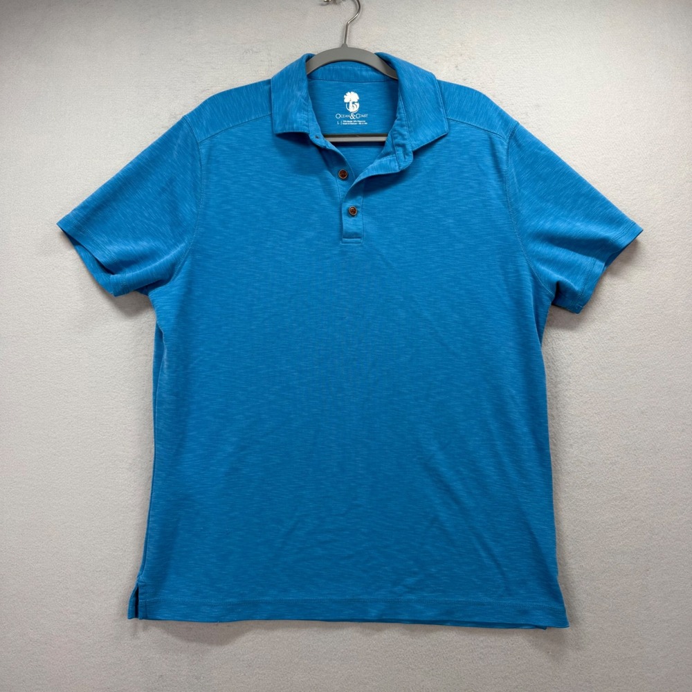 Ocean & Coast Polo Shirt Mens Large Blue Short‎ Sleeve Modal Blend Golf Preppy